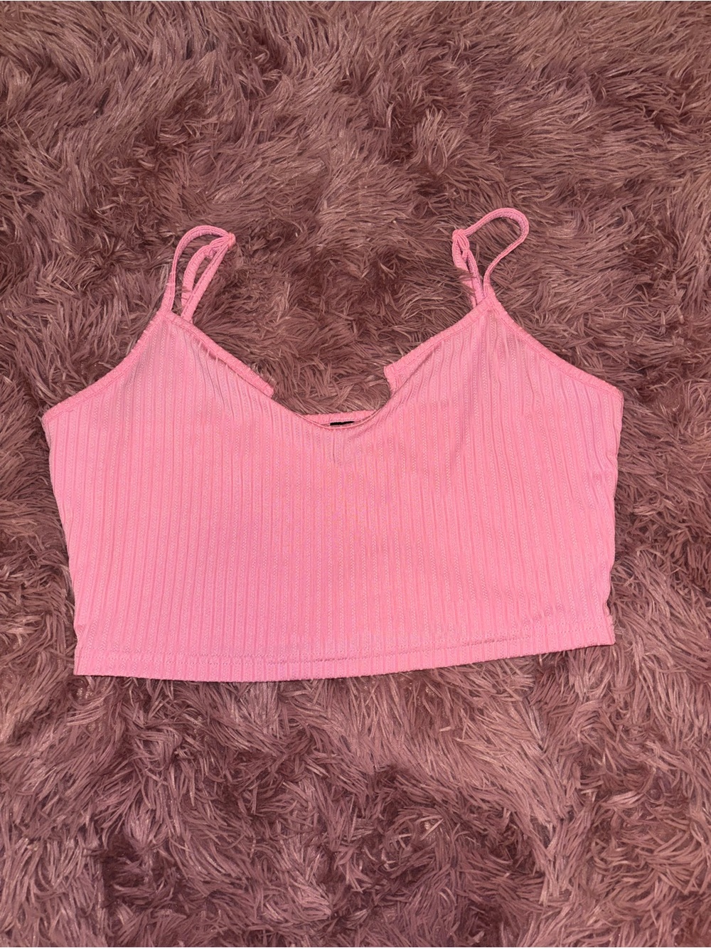 SHEIN Pink Ribbed Spaghetti Strap Crop Cami